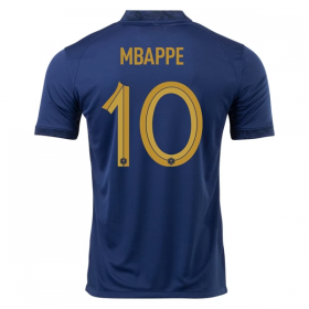 Camisolas de futebol França Mbappé 10 Equipamento Principal World Cup 2022 Manga Curta